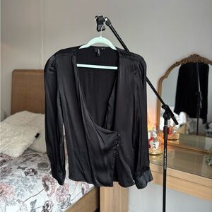 Vero Moda Black Blouse – Satin Wrap, Long Sleeve, Minimalist Chic, M